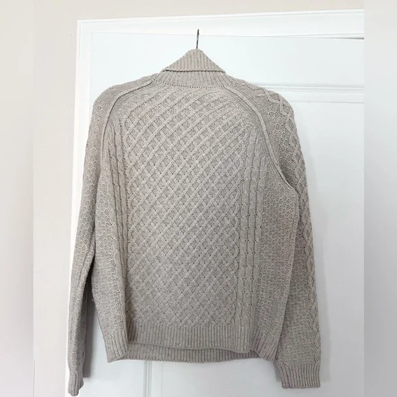 Vince Women's 50/50 Wool and Yak Cable Knit Turtleneck Sweater - Oatmeal, Small - Picture 6 of 7